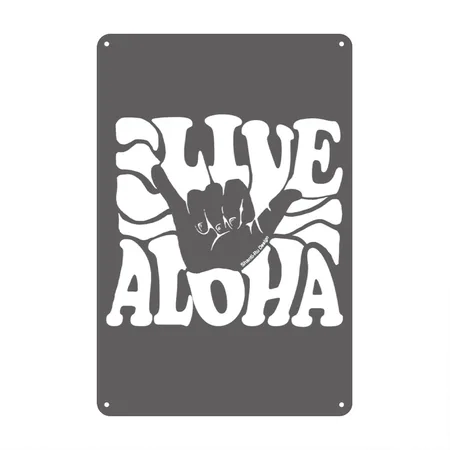 Vintage Live Aloha State Hawaiian Islands Shaka Charcoal Grey Metal Poster Wall Art Decor Sign