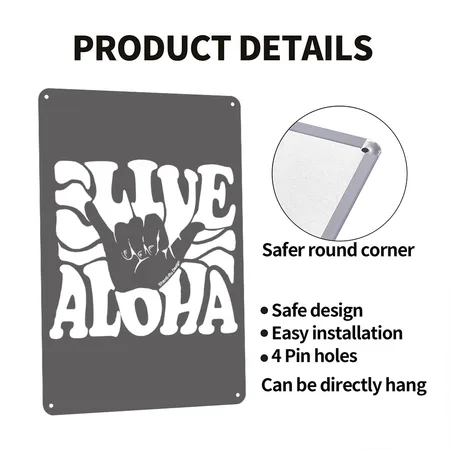 Vintage Live Aloha State Hawaiian Islands Shaka Charcoal Grey Metal Poster Wall Art Decor Sign