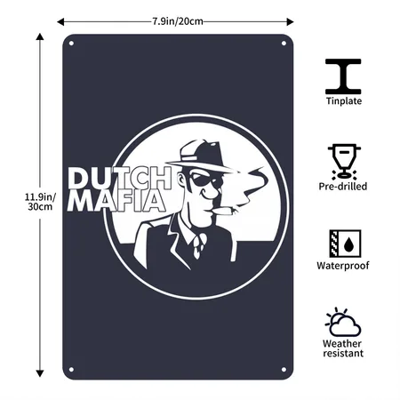 Vintage Mafia Navy/heather Gray Metal Poster Wall Art Decor Sign