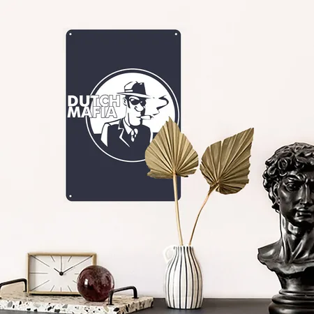 Vintage Mafia Navy/heather Gray Metal Poster Wall Art Decor Sign