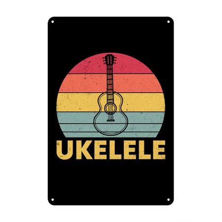 Vintage Ukelele Player Guitar String Music Black Metal Poster Wall Art Decor Sign