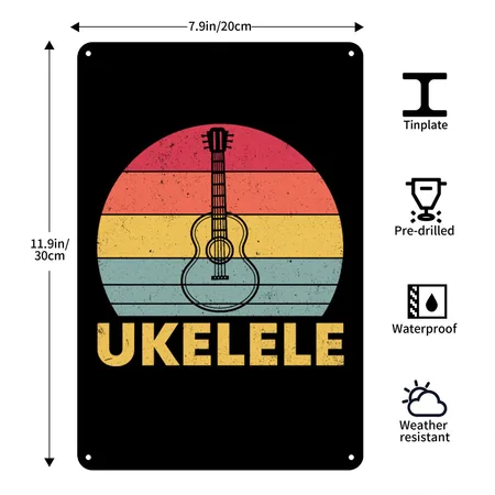 Vintage Ukelele Player Guitar String Music Black Metal Poster Wall Art Decor Sign