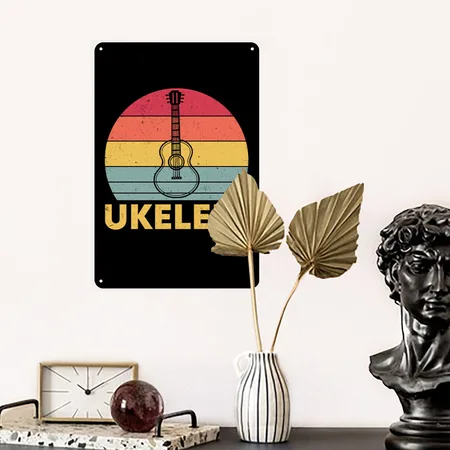 Vintage Ukelele Player Guitar String Music Black Metal Poster Wall Art Decor Sign