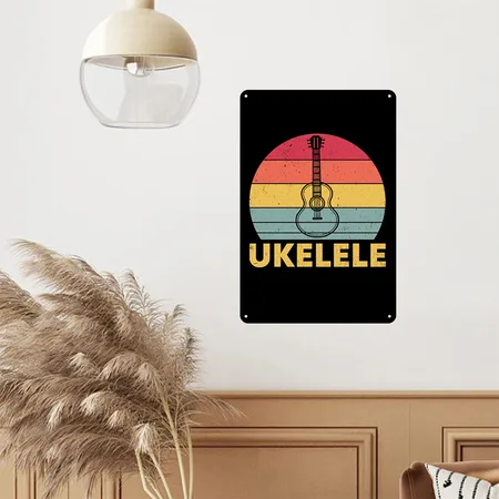 Vintage Ukelele Player Guitar String Music Black Metal Poster Wall Art Decor Sign