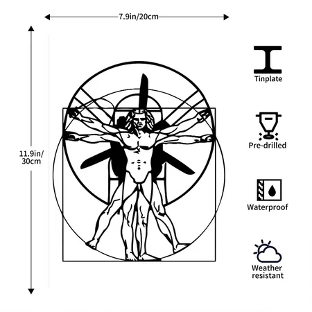 Vitruvian PPG Man. Short Arm White Metal Poster Wall Art Decor Sign