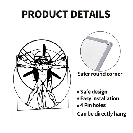 Vitruvian PPG Man. Short Arm White Metal Poster Wall Art Decor Sign
