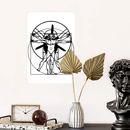 Vitruvian PPG Man. Short Arm White Metal Poster Wall Art Decor Sign