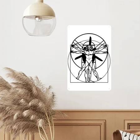 Vitruvian PPG Man. Short Arm White Metal Poster Wall Art Decor Sign