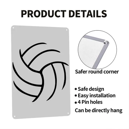 Volleyball Heather Gray Metal Poster Wall Art Decor Sign
