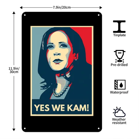 Vote For Kamala Yes We Kam Black Metal Poster Wall Art Decor Sign