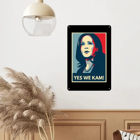 Vote For Kamala Yes We Kam Black Metal Poster Wall Art Decor Sign