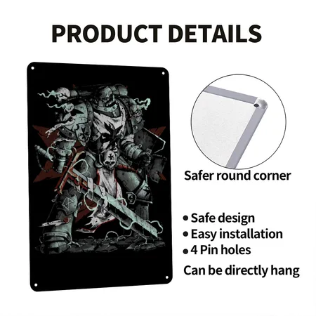 War Hammer Black Templars Chapter Black Metal Poster Wall Art Decor Sign