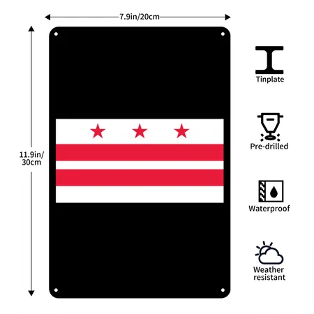 Washington, D.C. Flag Black Metal Poster Wall Art Decor Sign