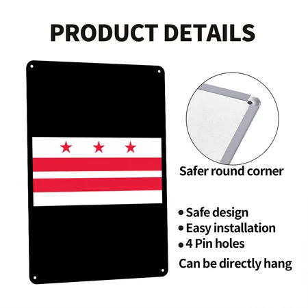 Washington, D.C. Flag Black Metal Poster Wall Art Decor Sign