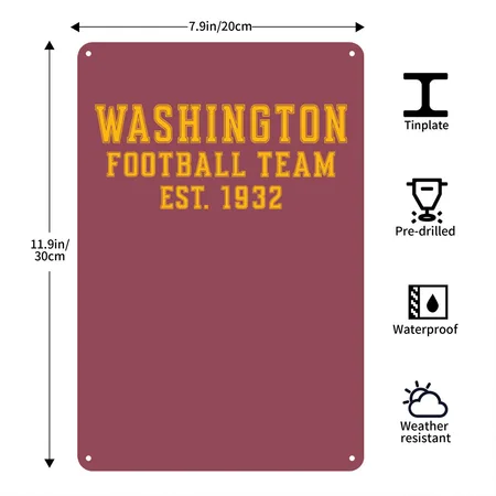 Washington Football Team Heather Burgundy Metal Poster Wall Art Decor Sign