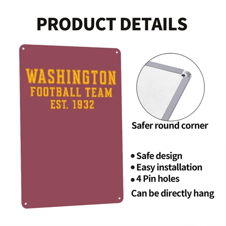 Washington Football Team Heather Burgundy Metal Poster Wall Art Decor Sign