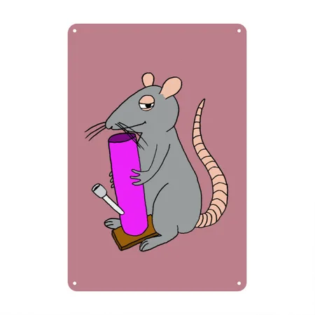 Weed Rat Dusty Pink Metal Poster Wall Art Decor Sign
