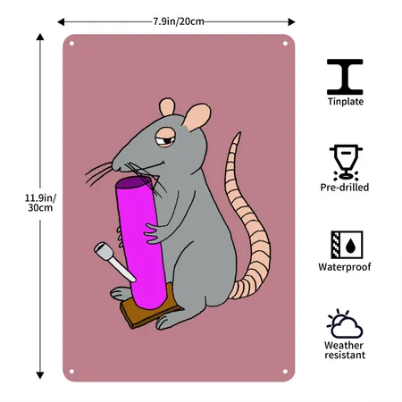 Weed Rat Dusty Pink Metal Poster Wall Art Decor Sign
