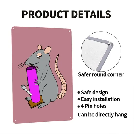 Weed Rat Dusty Pink Metal Poster Wall Art Decor Sign