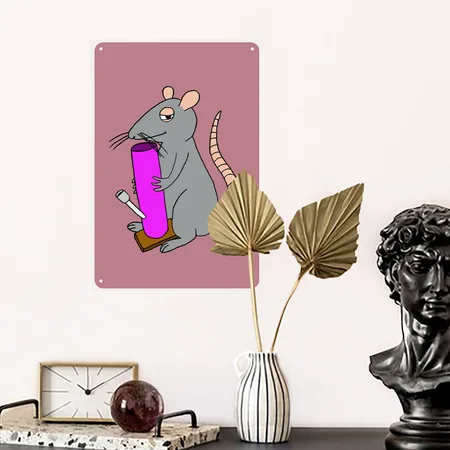Weed Rat Dusty Pink Metal Poster Wall Art Decor Sign