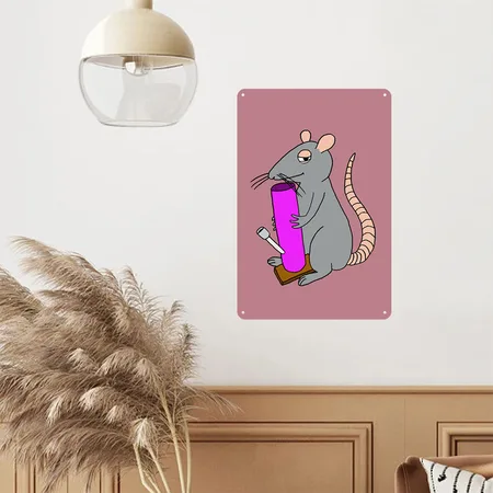 Weed Rat Dusty Pink Metal Poster Wall Art Decor Sign