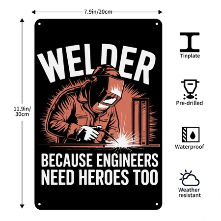 Welder Because Engineers Need Heroes Too Welding Black Metal Poster Wall Art Decor Sign