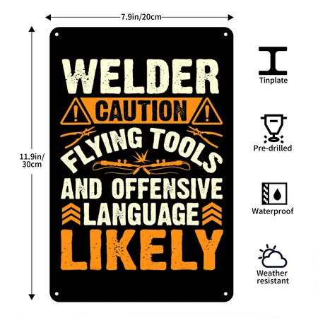 Welder Caution Funny Welder Welding Men Dad Father Black Metal Poster Wall Art Decor Sign