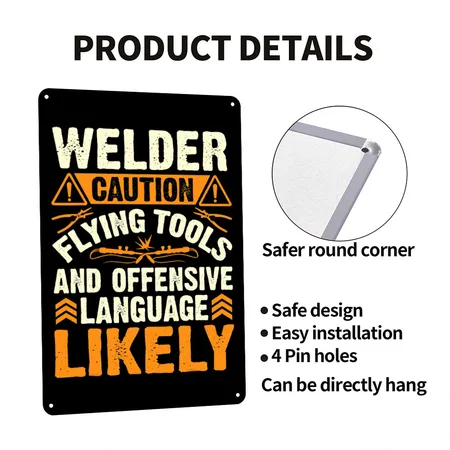 Welder Caution Funny Welder Welding Men Dad Father Black Metal Poster Wall Art Decor Sign