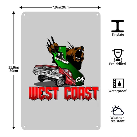 West Coasting Heather Gray Metal Poster Wall Art Decor Sign