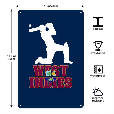 West Indies Flag Cricket Fans West Indies Cricketw Navy Metal Poster Wall Art Decor Sign