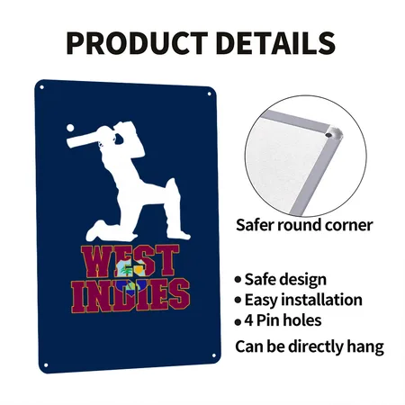 West Indies Flag Cricket Fans West Indies Cricketw Navy Metal Poster Wall Art Decor Sign