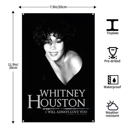 Whitney Houston Black And White White Metal Poster Wall Art Decor Sign