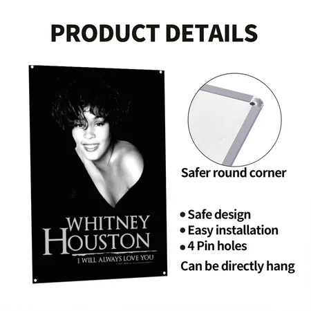 Whitney Houston Black And White White Metal Poster Wall Art Decor Sign