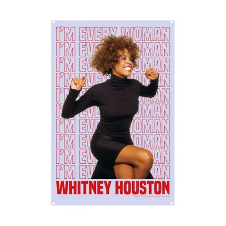 Whitney Houston Lettering In The Background White Metal Poster Wall Art Decor Sign