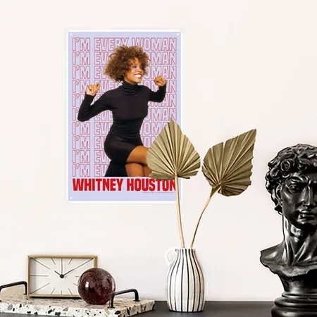 Whitney Houston Lettering In The Background White Metal Poster Wall Art Decor Sign