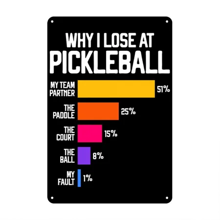 Why I Lose At Pickleball Humor Funny Pickleballers Black Metal Poster Wall Art Decor Sign