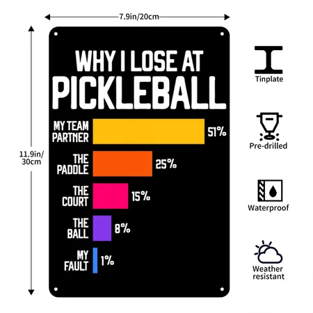 Why I Lose At Pickleball Humor Funny Pickleballers Black Metal Poster Wall Art Decor Sign