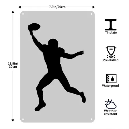 Wide Receiver Silhouette Heather Gray Metal Poster Wall Art Decor Sign