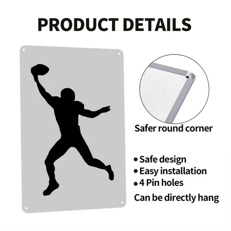 Wide Receiver Silhouette Heather Gray Metal Poster Wall Art Decor Sign