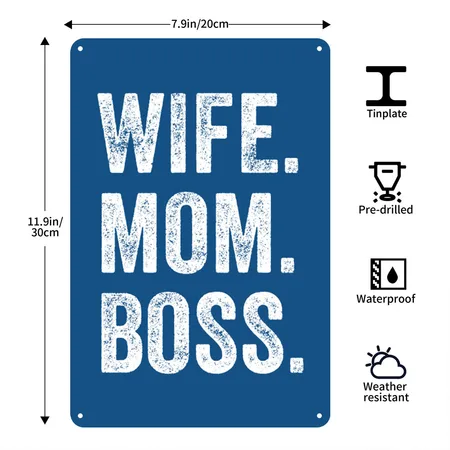 Wife Mom Boss Blue Metal Poster Wall Art Decor Sign