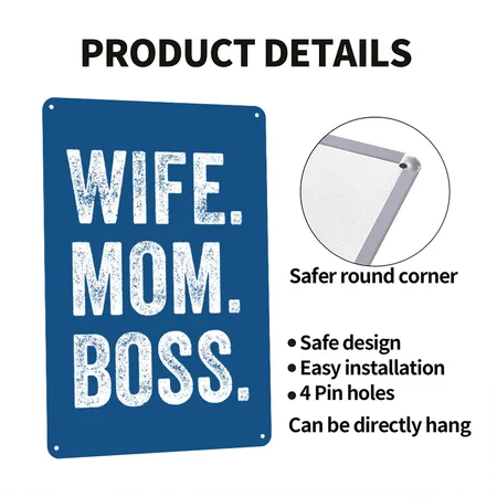 Wife Mom Boss Blue Metal Poster Wall Art Decor Sign