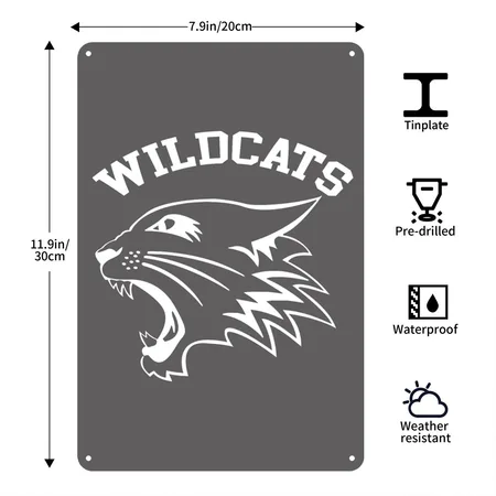 Wildcats Team Charcoal Grey Metal Poster Wall Art Decor Sign