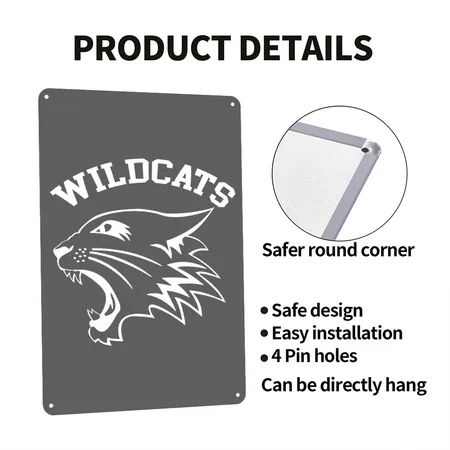 Wildcats Team Charcoal Grey Metal Poster Wall Art Decor Sign