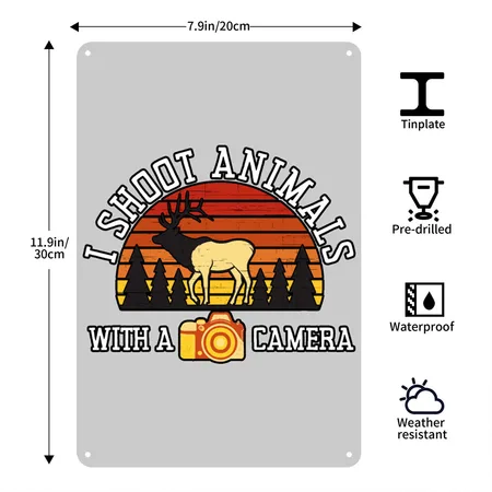 Wildlife Photographer I Shoot Animals With Camera Heather Gray Metal Poster Wall Art Decor Sign