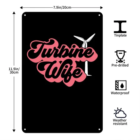 Wind Turbine Tech Turbine Wife Loves Green Energy Black Metal Poster Wall Art Decor Sign