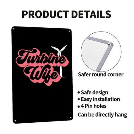Wind Turbine Tech Turbine Wife Loves Green Energy Black Metal Poster Wall Art Decor Sign