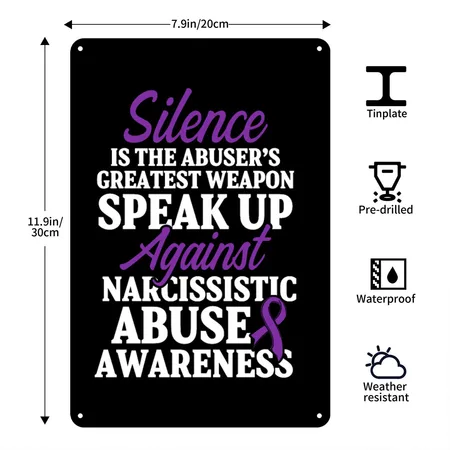 World Narcissistic Abuse Awareness Silence Black Metal Poster Wall Art Decor Sign