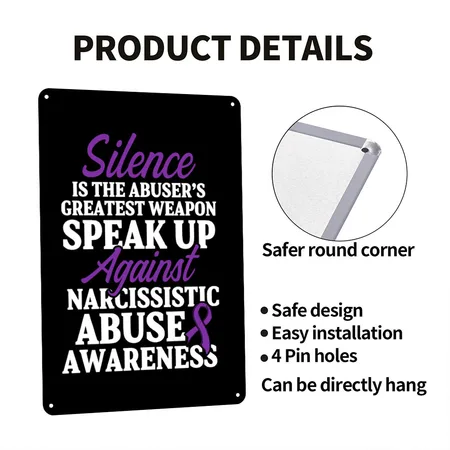 World Narcissistic Abuse Awareness Silence Black Metal Poster Wall Art Decor Sign