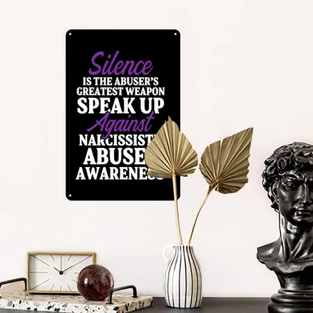 World Narcissistic Abuse Awareness Silence Black Metal Poster Wall Art Decor Sign