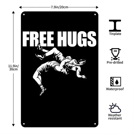 Wrestling Free Hugs Black/white Metal Poster Wall Art Decor Sign